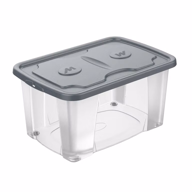 M-HOME Contenitore Trasparente con Coperchio SimplyBox 4 da 44 Litri, Colore Antracite, H: 30 cm, L: 39 cm, P: 59 cm