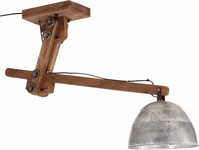 Lampada da Soffitto Industrial vidaXL in Metallo e Legno Argento, Attacco E27, L 105 cm x P 30 cm x H 65-108 cm