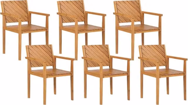Set di 6 sedie da giardino BELIANI in legno di acacia oliato marrone con braccioli stile classico per terrazzo e balcone
