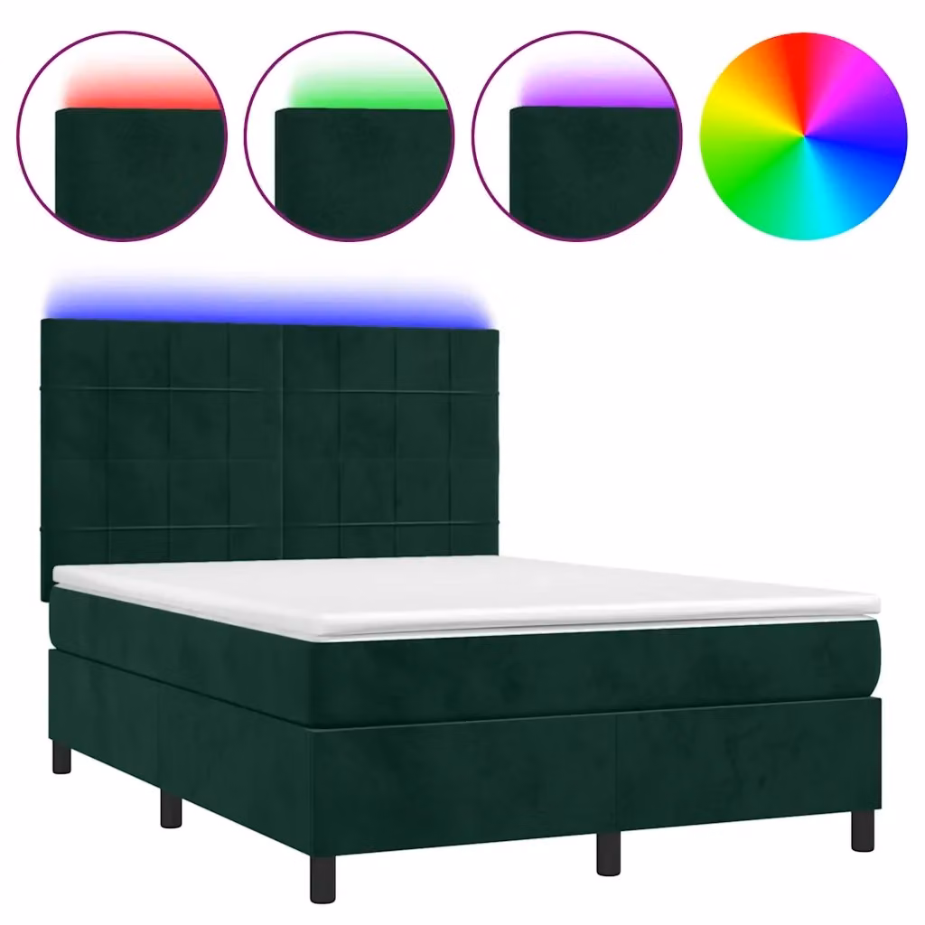 Letto Ibrido con Materasso e Illuminazione LED vidaXL in Velluto Verde Scuro, L/P/H: 144 x 193 x 128 cm – 2