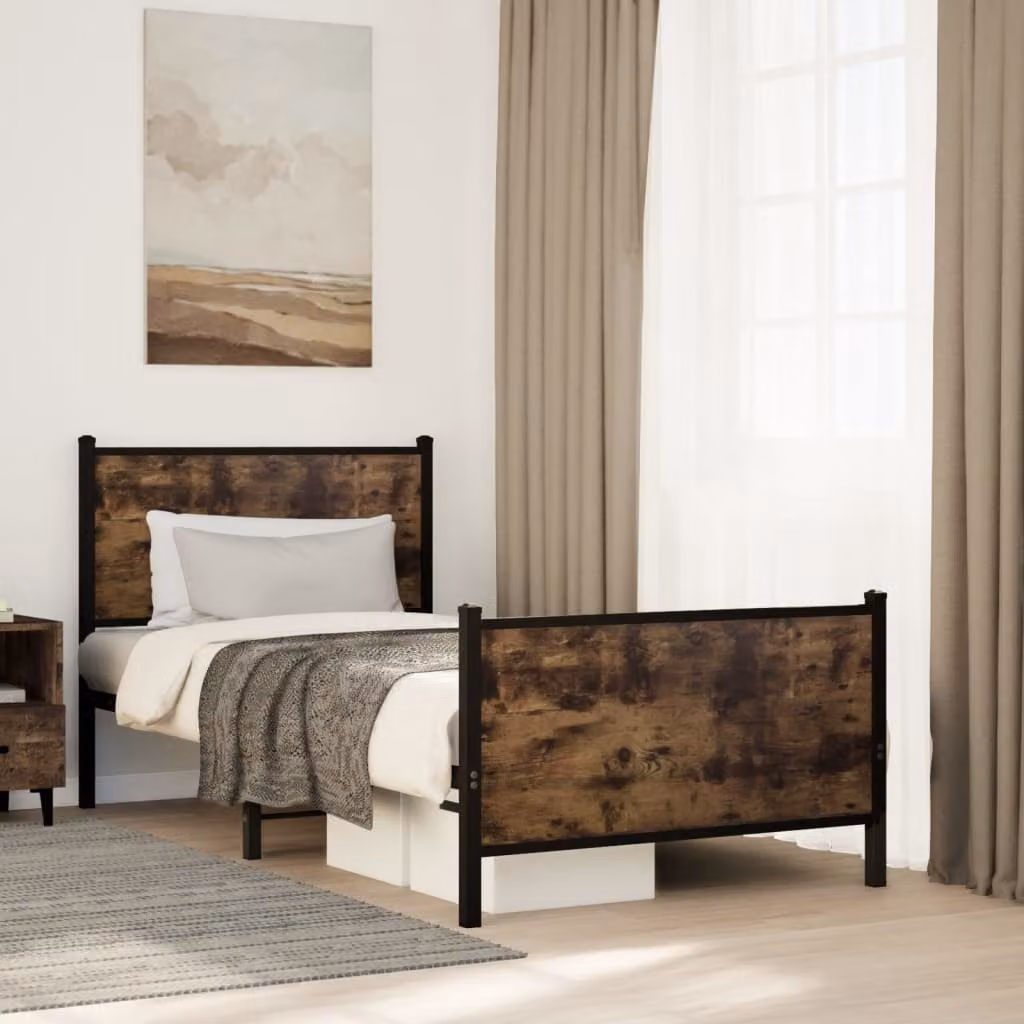 vidaXL Giroletto in Metallo Rovere Fumo senza Materasso L/P/H: 90 x 190 cm