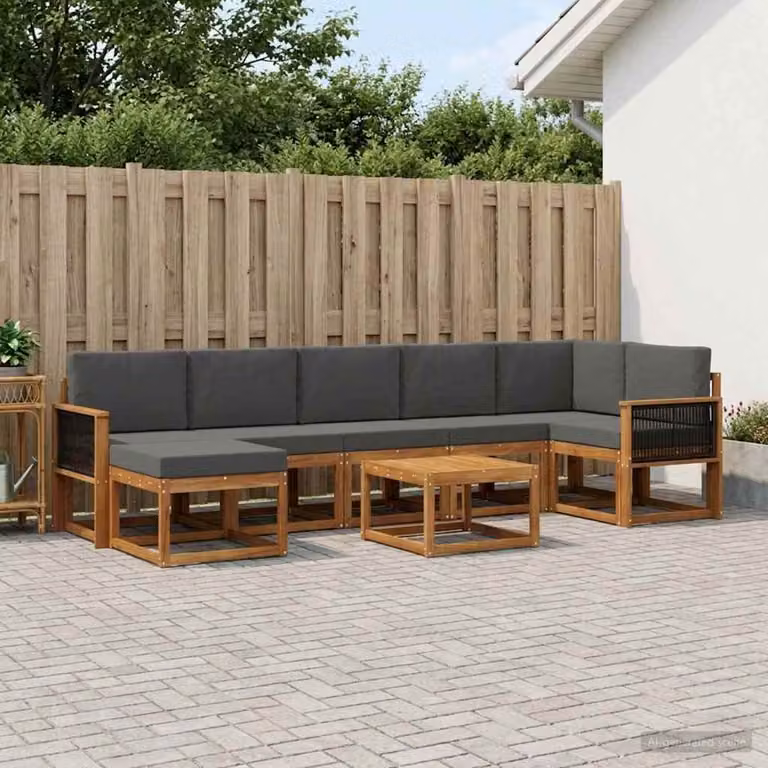 vidaXL Set di divani da esterno 8 pz in legno di acacia con cuscini beige e antracite