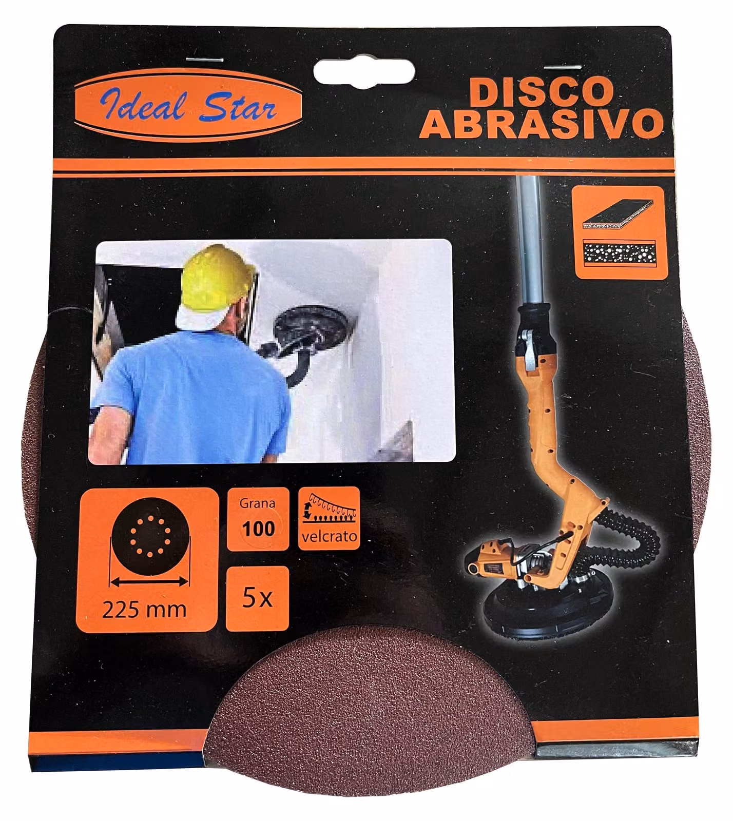 DISCO ABRASIVO VELCRATO PER LEVIGATRICE IDEAL STAR Ø 225 Grana 180 - Confezione 5 pezzi