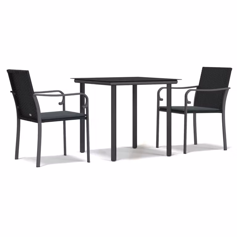 Set Pranzo da Giardino 3pz con Cuscini in Polyrattan e Acciaio