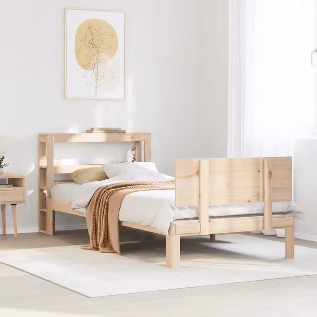 Giroletto con Testiera VidaXL in Legno Massello di Pino Naturale Beige L/P/H: 190 x 90 x 82 cm