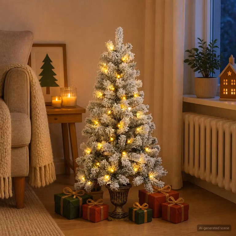 vidaXL Mini albero di Natale innevato 120 cm 100 LED Bianco caldo PVC