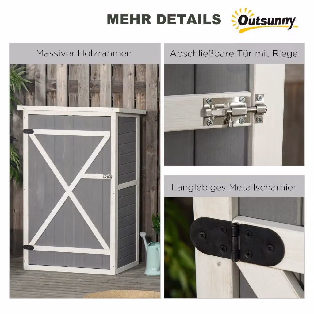 Armadio da giardino OKWISH in legno nero con due ripiani interni e serratura, resistente alle intemperie, L: 115 cm, P: 56 cm, H: 56 cm – 2