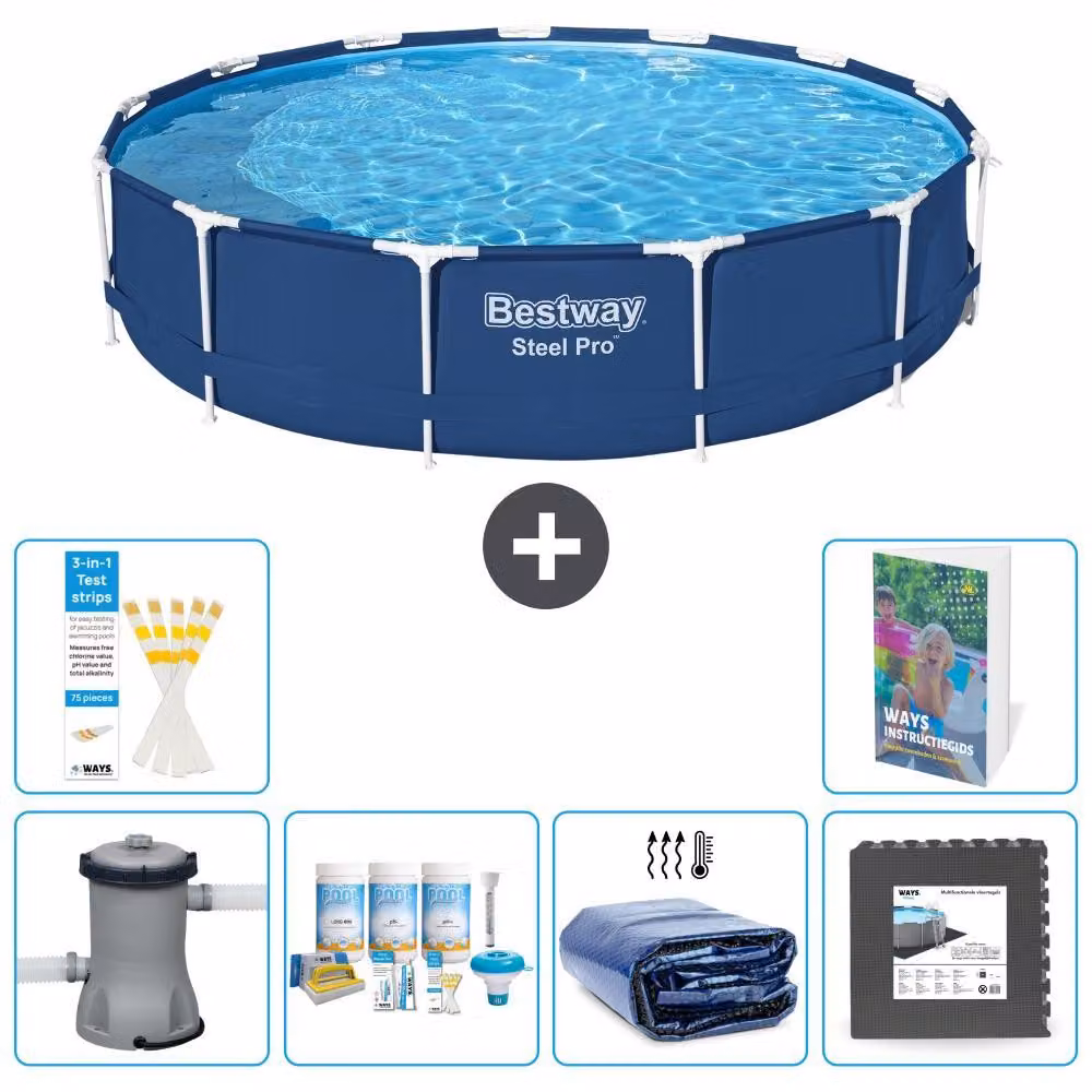Piscina gonfiabile Bestway Steel Pro, rotonda, dimensioni 396x84 cm, composta da 5 parti, modello S233