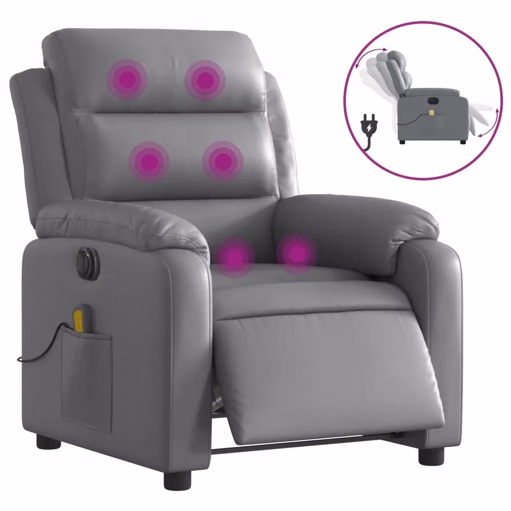Poltrona Relax Reclinabile Elettrica vidaXL in Similpelle Grigio con Braccioli – 2