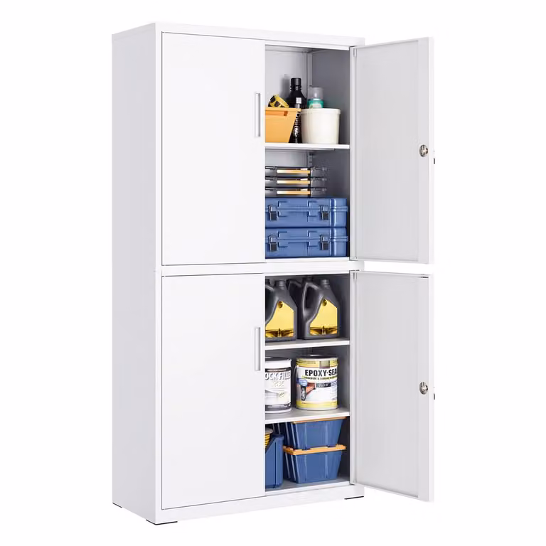 Armadietto in metallo con ripiani regolabili per garage ordinato, Bianco Opaco / 40 x 80 x 180 cm