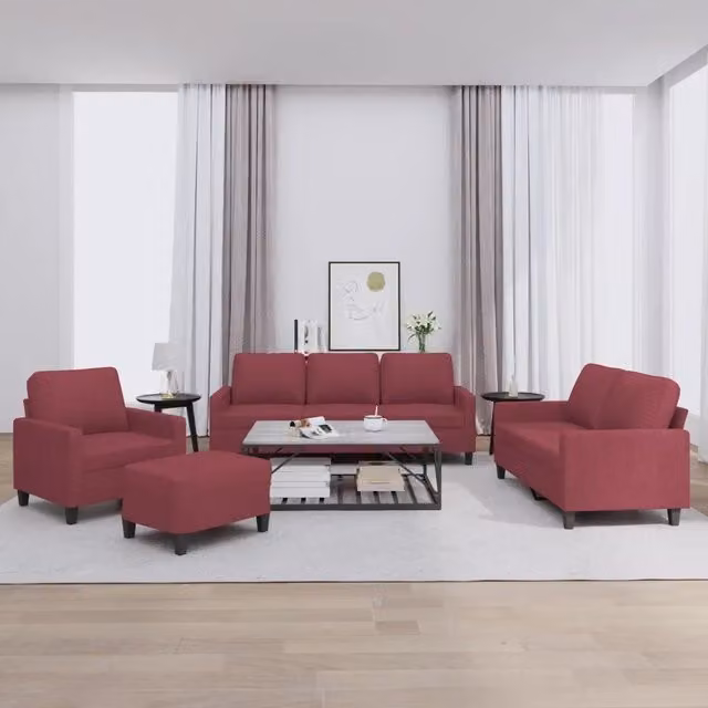 Set di Divani 4 pz con Cuscini Rosso Vino in Tessuto 3201442
