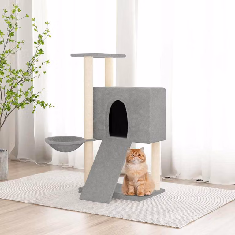 vidaXL Albero per Gatti con Tiragraffi in Sisal e Amaca, Grigio, Altezza: 96 cm