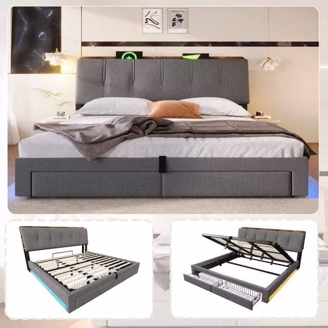 letto imbottito lino grigio 180x200 cm