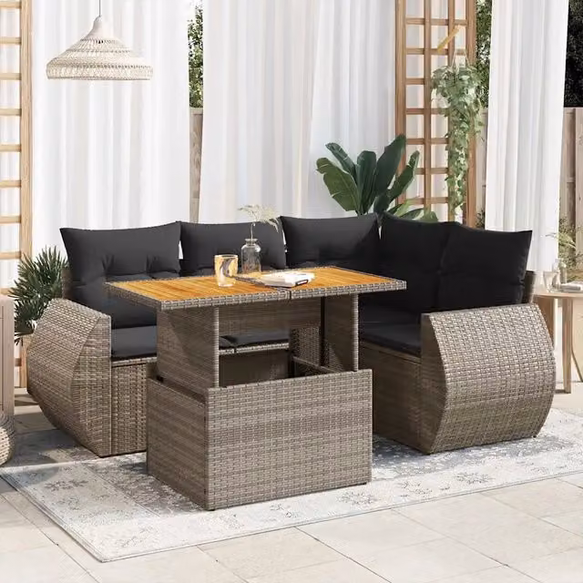 Set Divano da Giardino 5 pz con Cuscini Grigio in Polyrattan 3327259