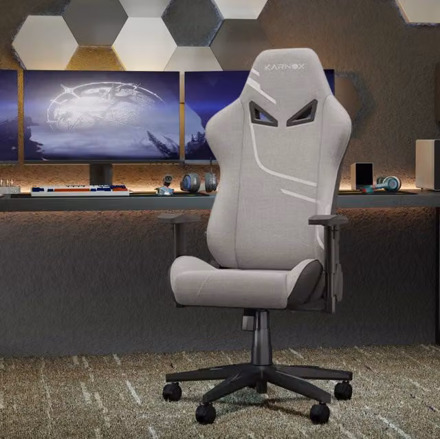 Sedia gaming ergonomica Karnox in tessuto grigio chiaro con schienale reclinabile