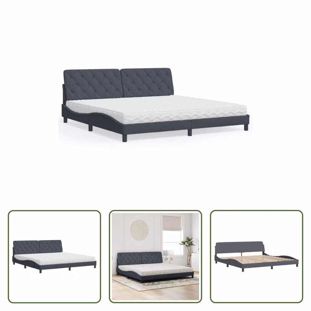 The Living Store Letto con materasso grigio scuro 200x200 cm in velluto