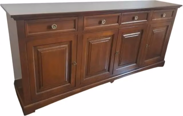 Madia credenza classica a 4 porte in legno di pino color noce Mobili 2G L: 220 cm, P: 45 cm, H: 96 cm – 4