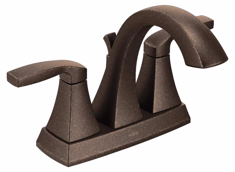 Miscelatore da bagno a due maniglie, con arco alto, modello centrotubo, in bronzo con finitura effetto olio