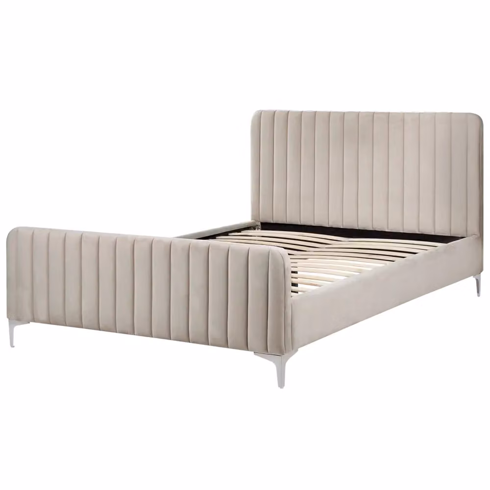 Letto matrimoniale Beliani in velluto grigio e beige con testiera imbottita e design moderno L/P/H: 140 x 200 x 101 cm – 2