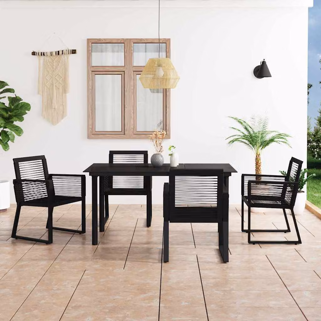 Set da pranzo da giardino vidaXL in 5 pezzi in polyrattan nero con piano in vetro