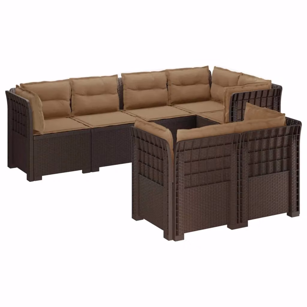 Set da giardino da 7 posti vidaXL in polyrattan marrone con cuscini imbottiti e coperture rimovibili – 2