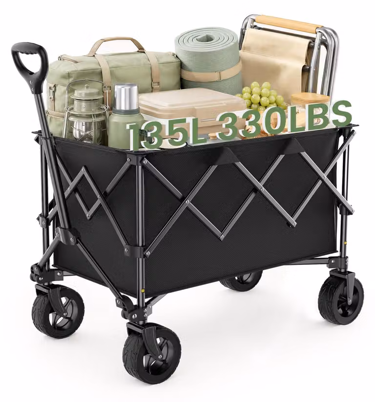 Carrello pieghevole con ruote e maniglia regolabile, capacità da 100L a 200L