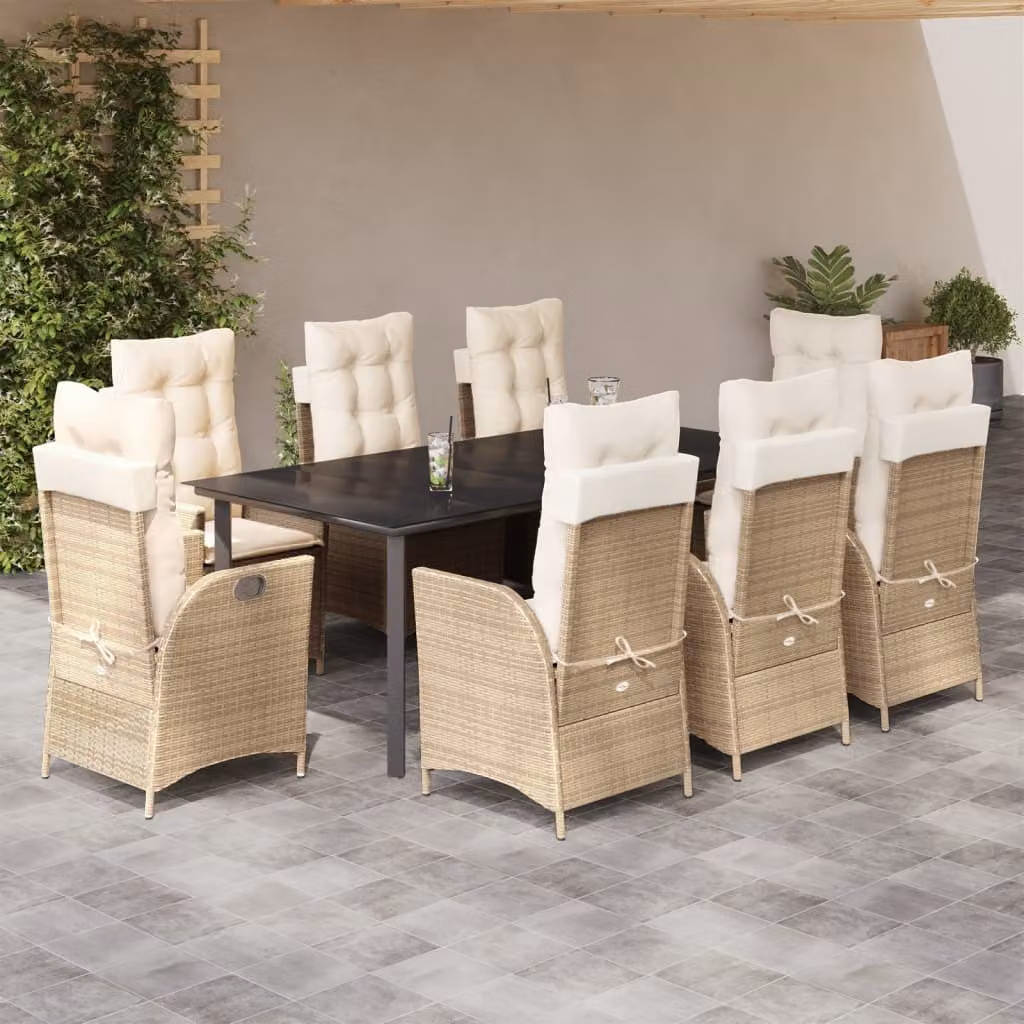 Maison Exclusive - Set da Pranzo da Giardino 9 pz con Cuscini Beige in Polyrattan