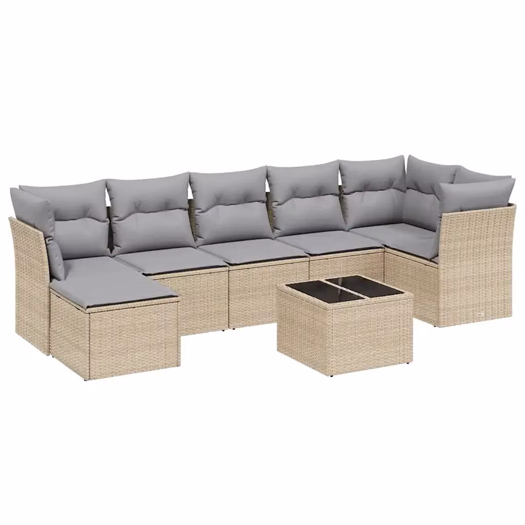 vidaXL Set Divano da Giardino 8 pz Moderno in Polyrattan con Cuscini Beige e Grigio e Tavolino da Esterno – 2