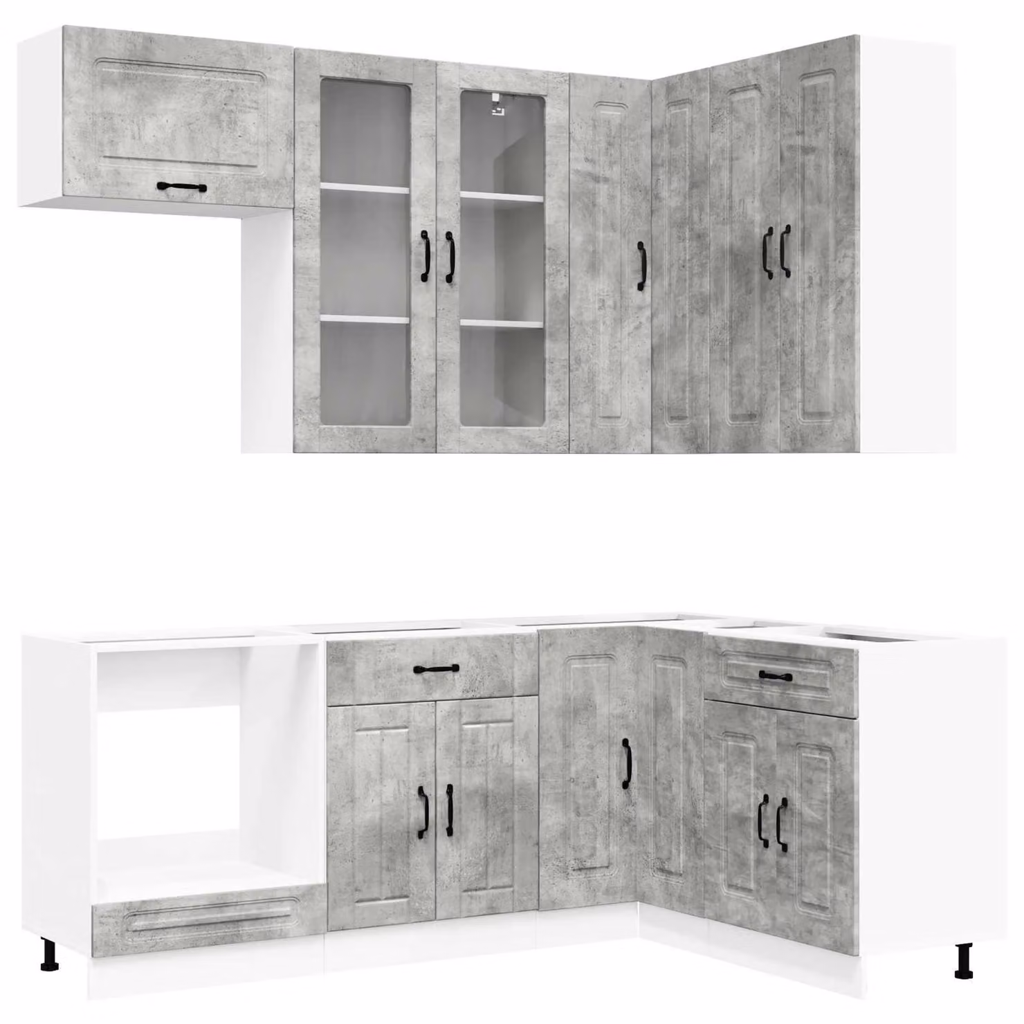 Set di mobili da cucina KALMAR, 8 pezzi, colore grigio cemento, materiale: legno composito
