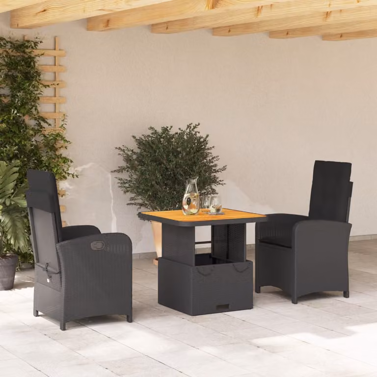 Maison Exclusive - Set da Pranzo da Giardino 3 pz con Cuscini Nero in Polyrattan