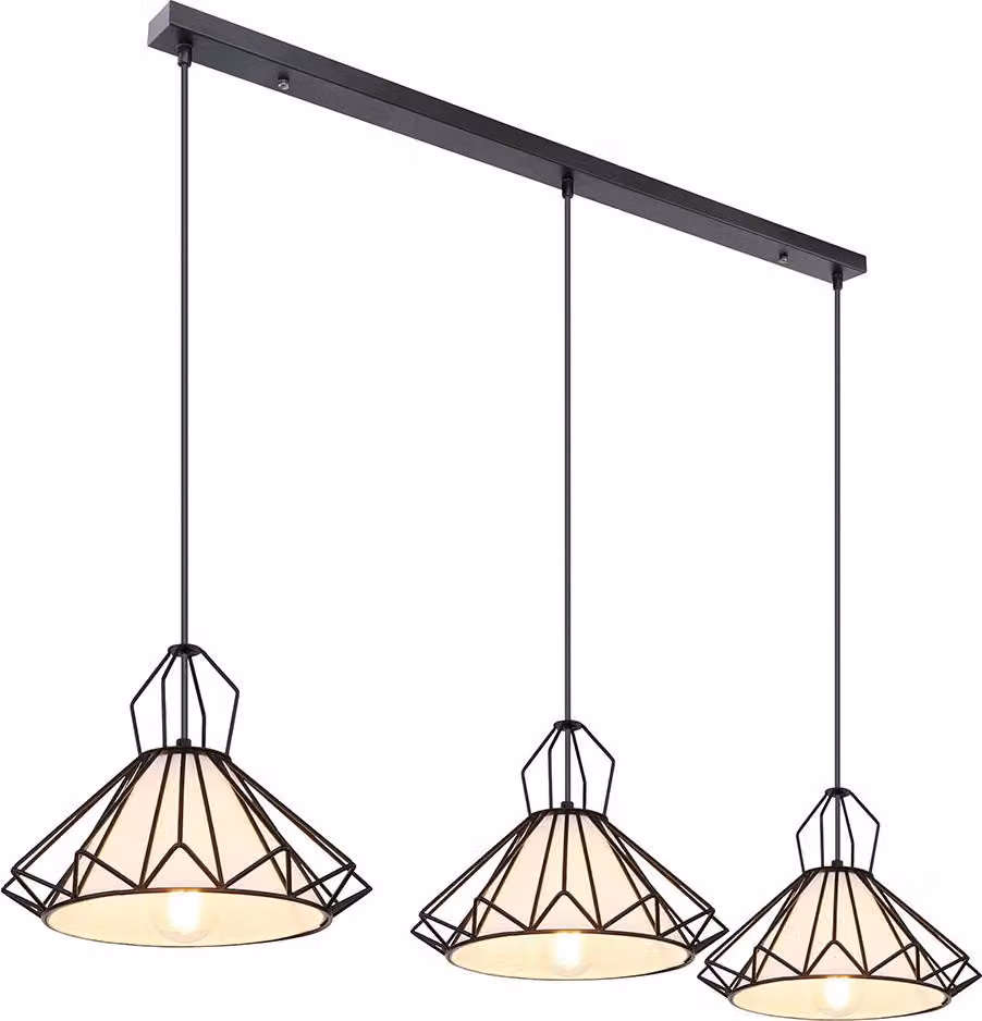 Lampada a sospensione, metallo, tessuto, nero, 3 fiamme, H 120 cm