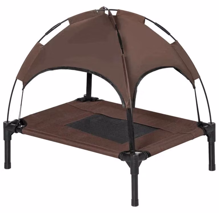 Letto rialzato per cani con tenda parasole | Colore: marrone, nero | Dimensioni: 46x61x62 cm