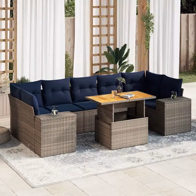 Set Divano da Giardino 8 pz con Cuscini Grigio in Polyrattan 3327351
