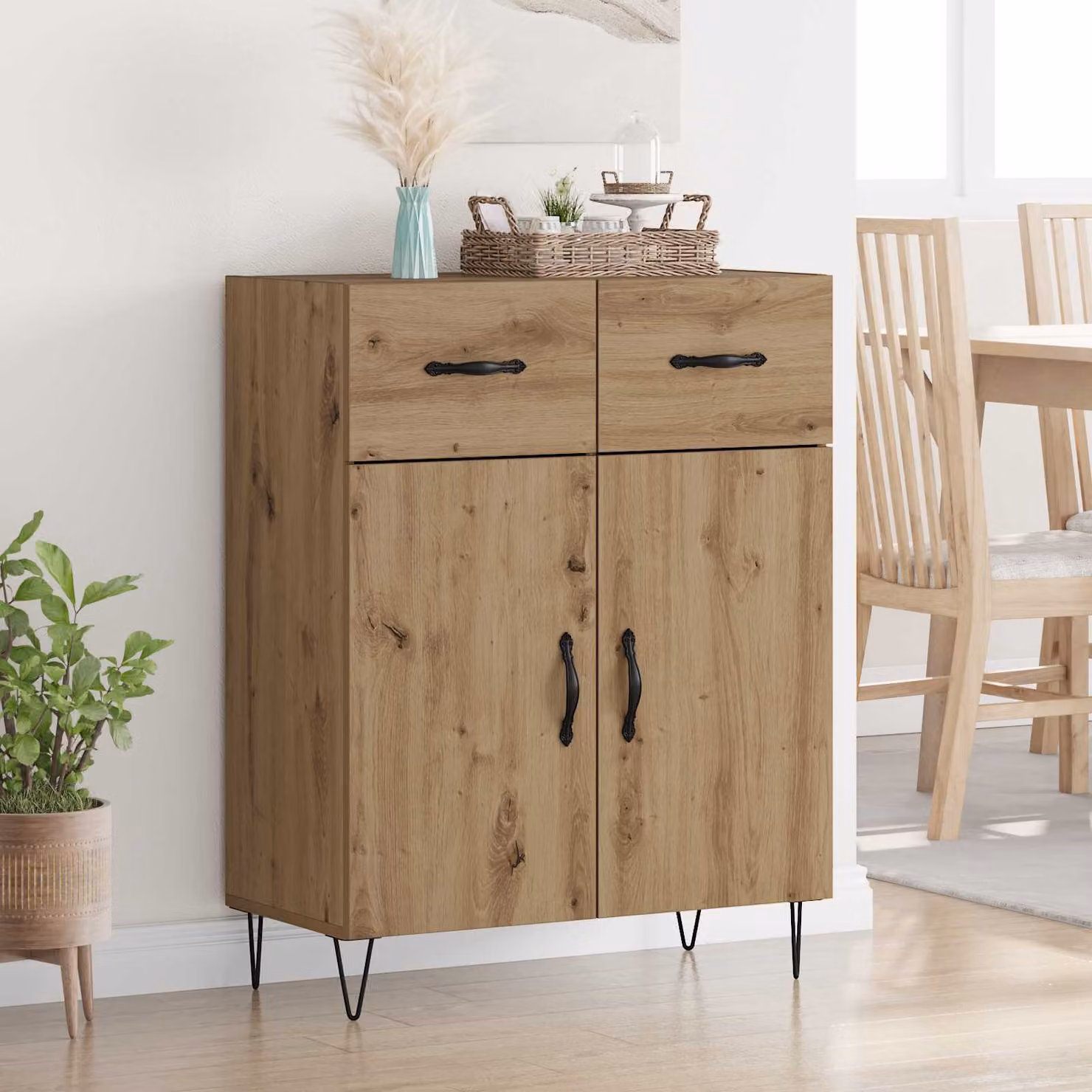 Credenza moderna vidaXL in legno e metallo color marrone L: 69,5 cm, P: 34 cm, H: 90 cm