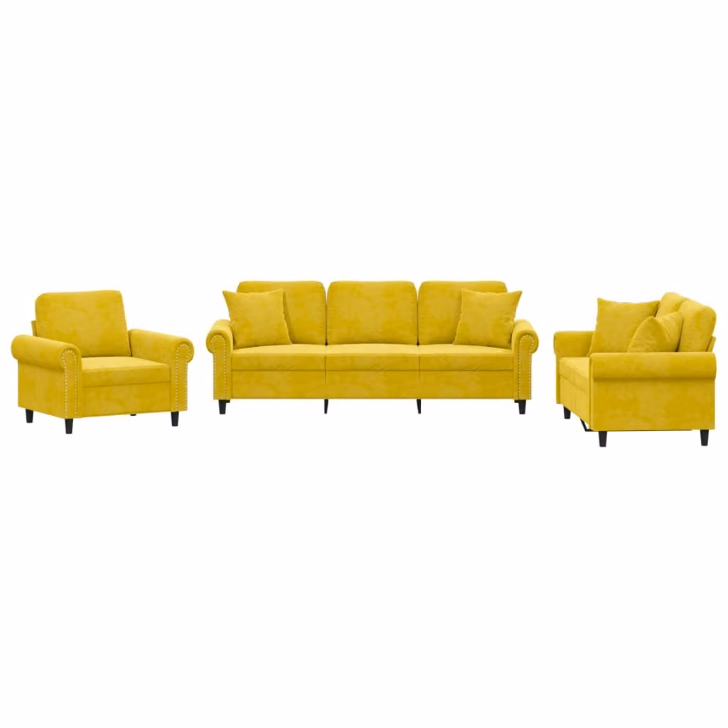 SYFAX™ Set di Divani 3 pz con Cuscini Giallo in Velluto