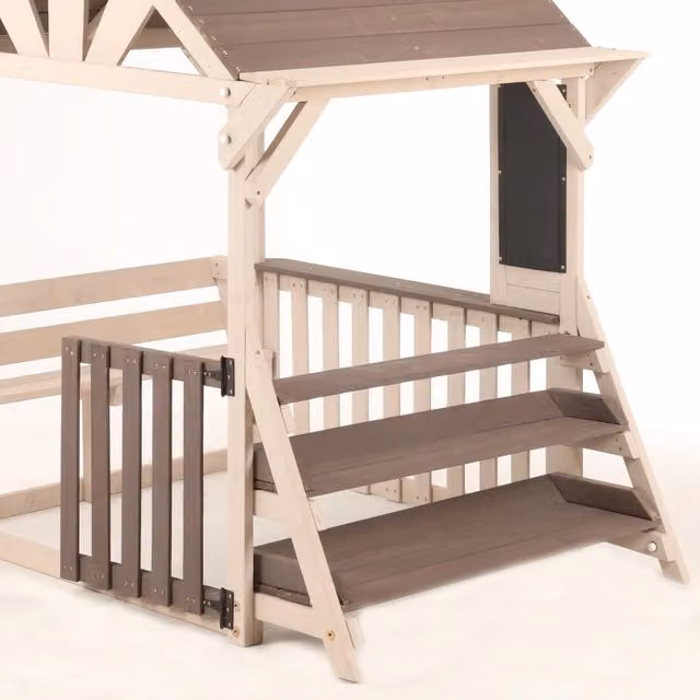 Cucina da gioco da esterno in legno a forma di casetta con tetto impermeabile e scaffale, multicolore, L: 114 cm, P: 148 cm, H: 156 cm