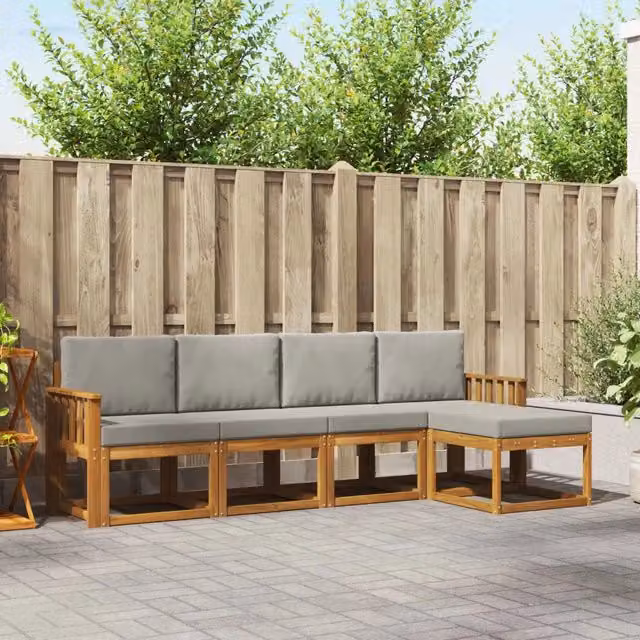 Set di divani da esterno 5 pz Grigio Naturale e Chiaro 3366249