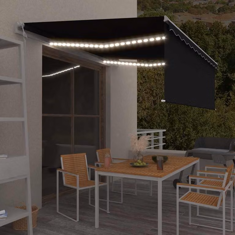 vidaXL Tenda Parasole Automatica con Sensore del Vento, LED e Telecomando, Colore Antracite e Bianco, L: 400 cm, P: 120 cm