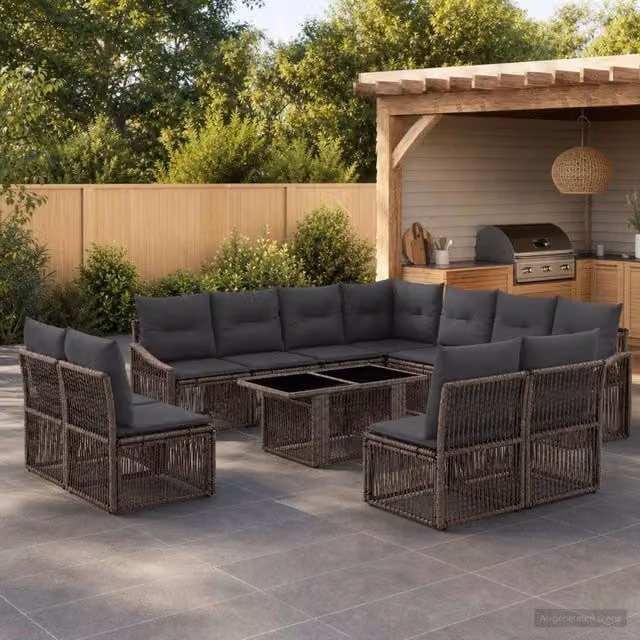Set Divano da Giardino 12 pz Grigio e Grigio Scuro polyrattan 3437267