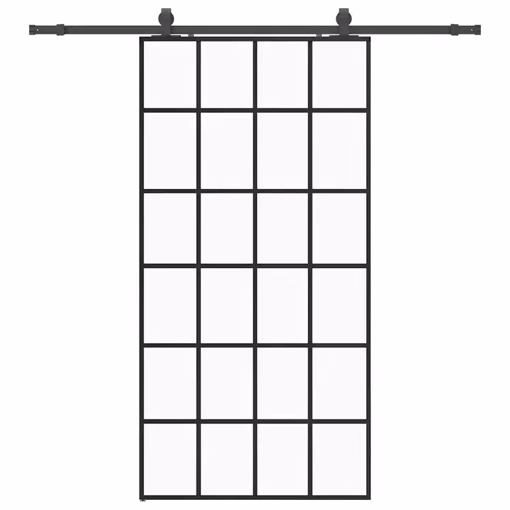Porta Scorrevole Moderna VIDAXL in Vetro Trasparente con Telaio in Alluminio Nero L: 102 cm, H: 205 cm – 2
