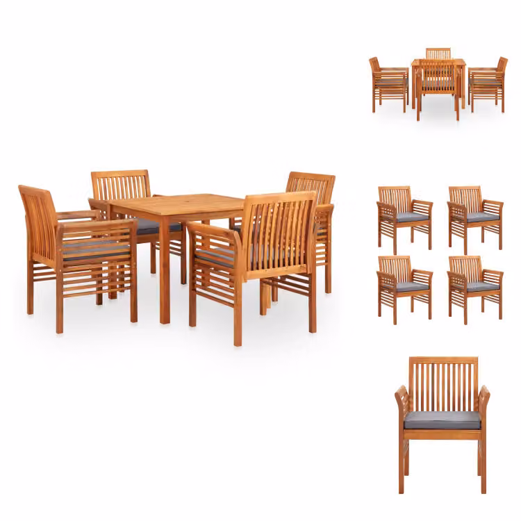 vidaXL Set da pranzo da giardino 5 pezzi con cuscini in legno massiccio di acacia - Set di mobili da giardino