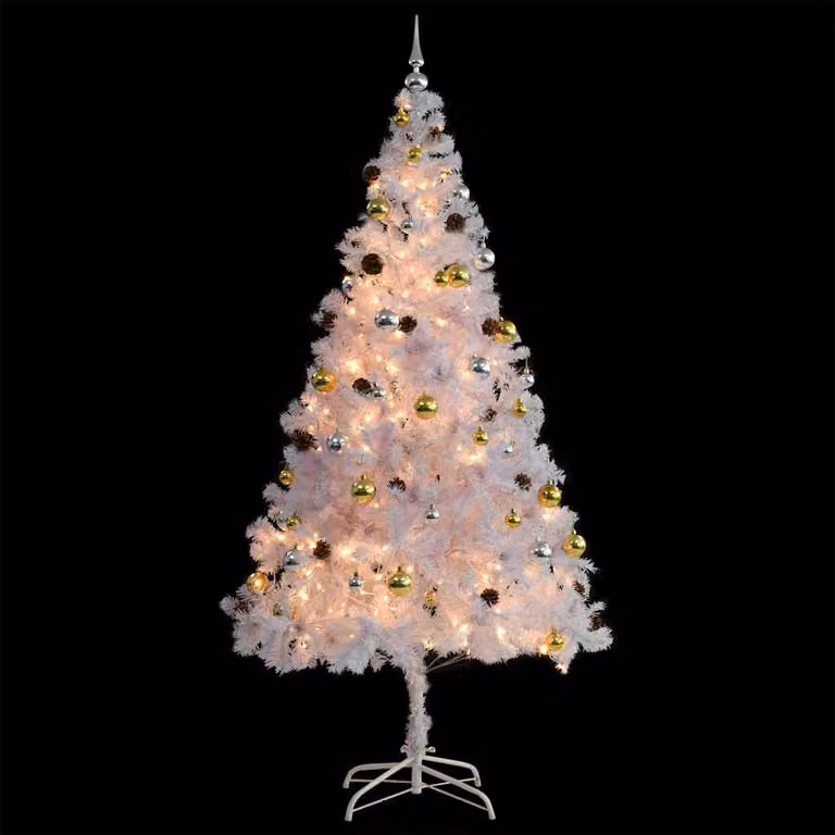 vidaXL Albero di Natale Preilluminato con Palline Bianco 210 cm