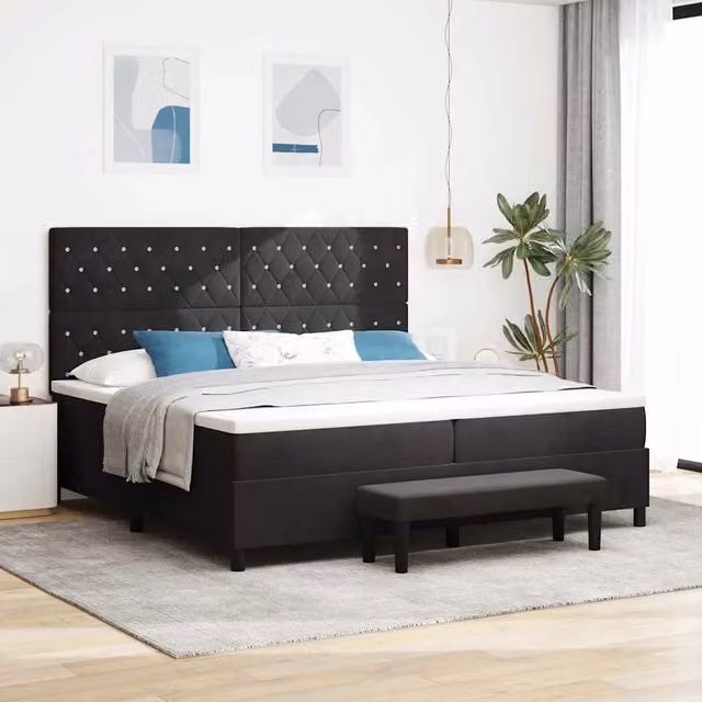 Letto a molle con materasso vidaXL in velluto nero L: 200 cm, P: 200 cm, H: 128 cm – 1