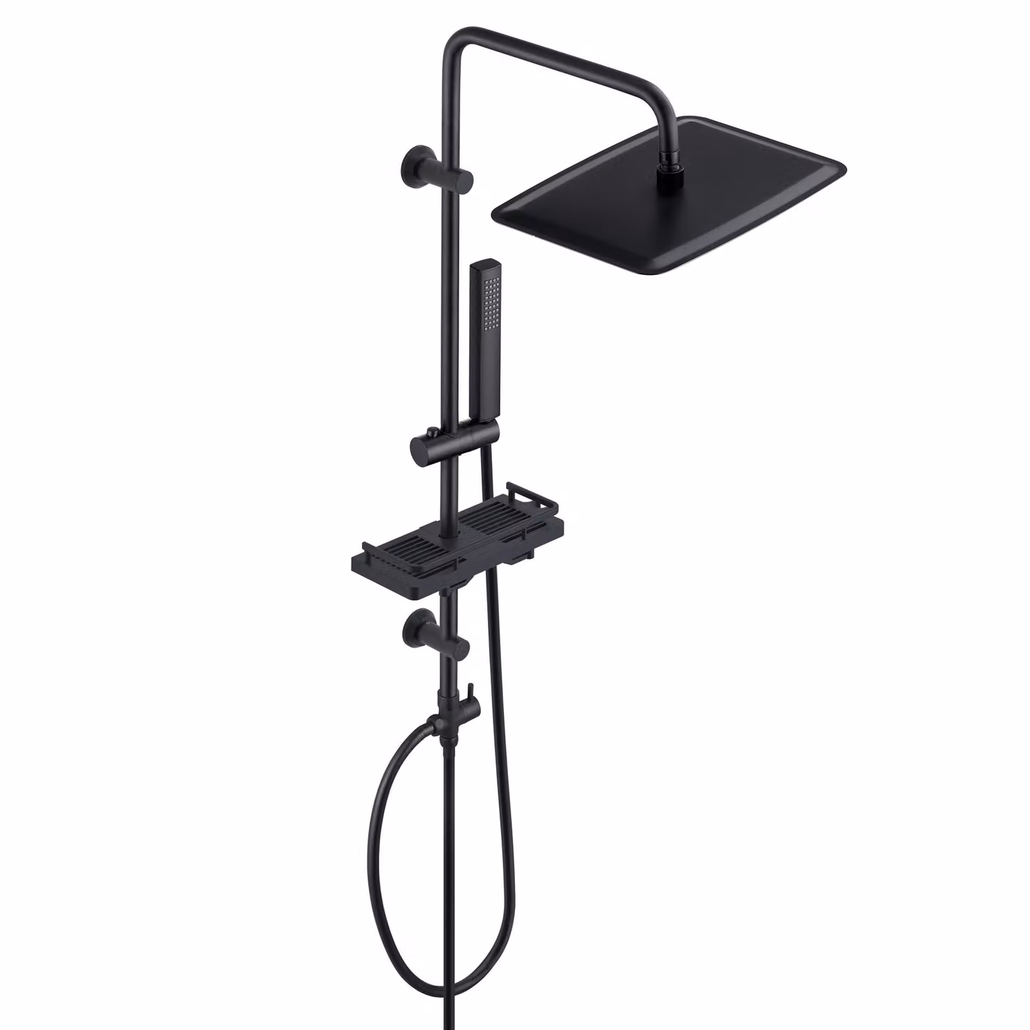JOHO Colonna Doccia Nero Acciaio Inox Senza Miscelatore idromassaggio Asta Doccia Set Pioggia Doccetta,Porta Ogetti Mensola e Soffione Doccia 35x25 cm