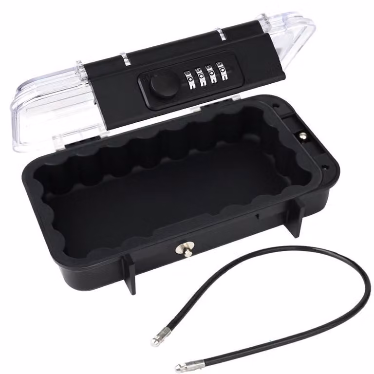 Custodia portatile con cavo di sicurezza - 23,5x14,1x6 cm - Cassaforte portatile con serratura a combinazione - Contenitore impermeabile per oggetti di valore - ideale per la spiaggia, il campeggio e i viaggi - Trasparente