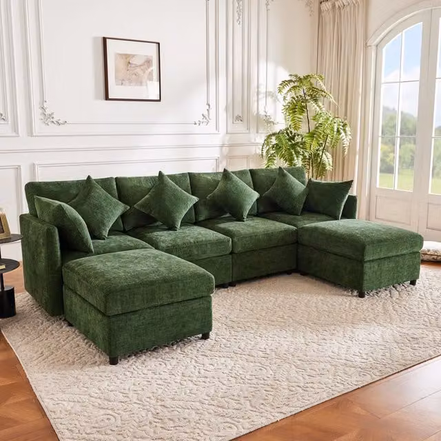 Divano modulare 278x161x81 cm configurabile a U e L in cheniglia verde
