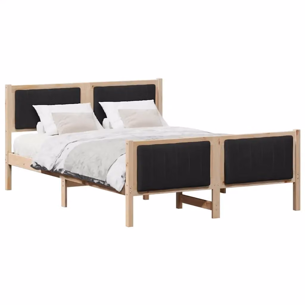 Struttura del letto con testiera vidaXL in legno di pino moderno, marrone e nero, L: 140.5 cm, P: 199.5 cm, H: 85.5 cm – 2
