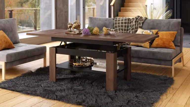 Tavolino da caffè design Rio, con altezza regolabile in modo continuo da 55 a 67 cm, estendibile da 130 a 170 cm, con superficie di appoggio. Tavolo da pranzo