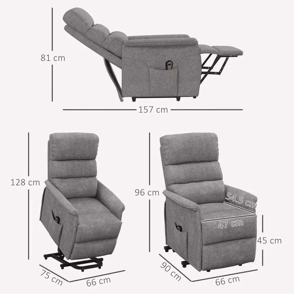 Poltrona relax elettrica con funzione alzapersone WISHDOR in tessuto grigio per anziani e soggiorno – 2