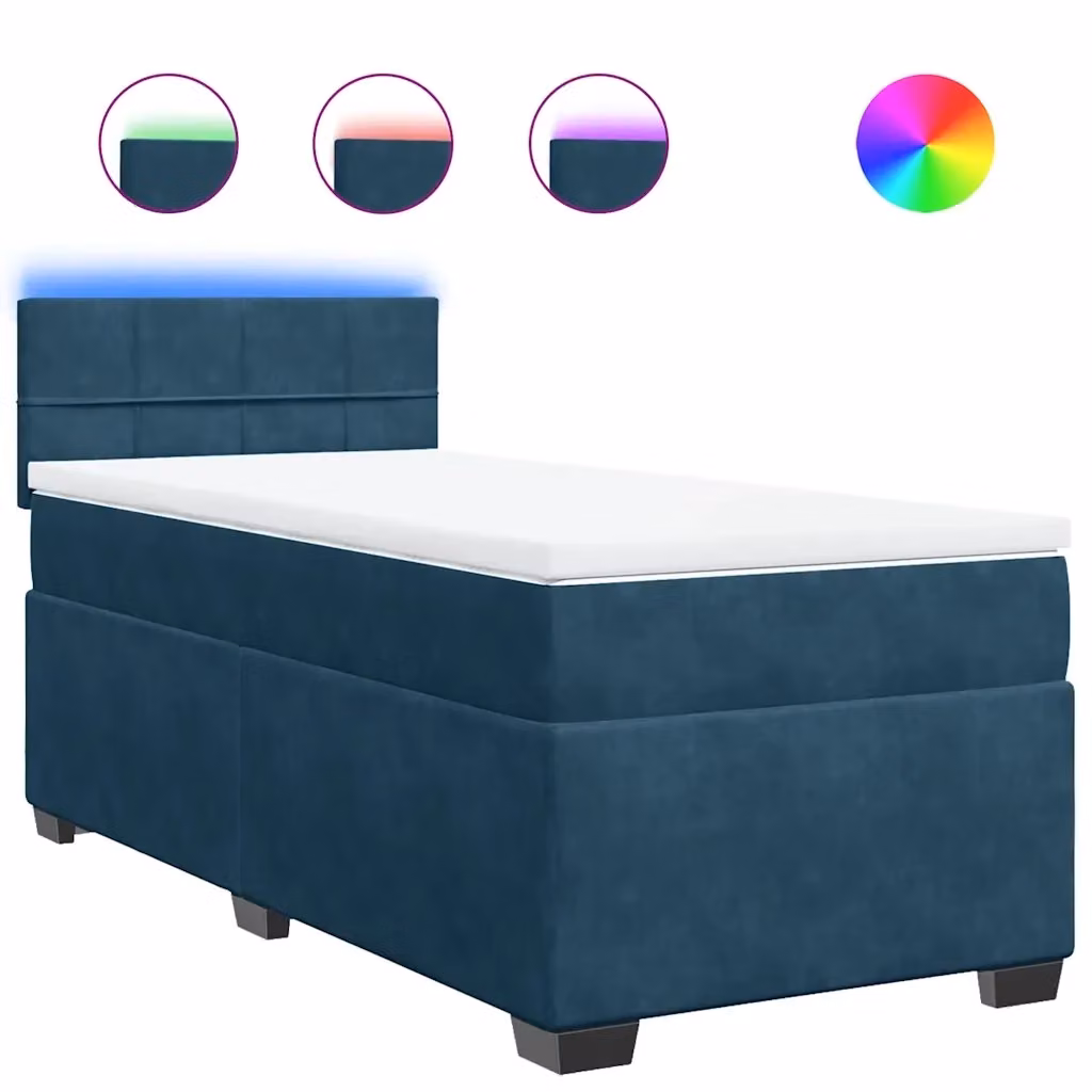 vidaXL Letto Ibrido con Materasso Blu e Bianco in Velluto L/P/H: 100 x 200 cm – 2